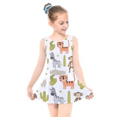 Cute Safari Animals Seamless Pattern Kids  Skater Dress Swimsuit by Vaneshart