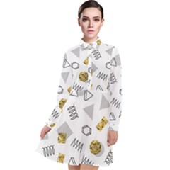 Memphis Seamless Patterns Long Sleeve Chiffon Shirt Dress