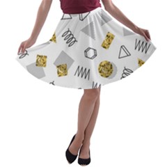 Memphis Seamless Patterns A-line Skater Skirt