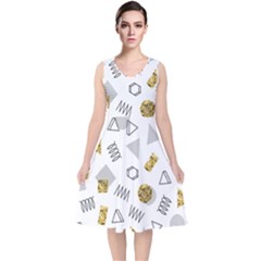 Memphis Seamless Patterns V-Neck Midi Sleeveless Dress 