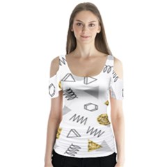 Memphis Seamless Patterns Butterfly Sleeve Cutout Tee 