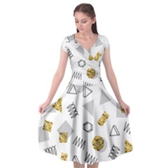 Memphis Seamless Patterns Cap Sleeve Wrap Front Dress