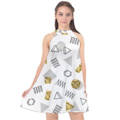 Memphis Seamless Patterns Halter Neckline Chiffon Dress 