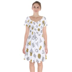 Memphis Seamless Patterns Short Sleeve Bardot Dress