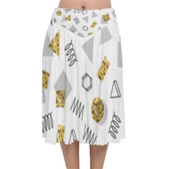 Memphis Seamless Patterns Velvet Flared Midi Skirt