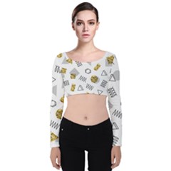 Memphis Seamless Patterns Velvet Long Sleeve Crop Top