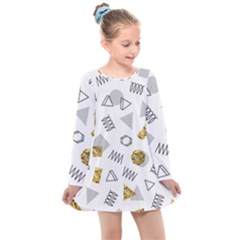 Memphis Seamless Patterns Kids  Long Sleeve Dress