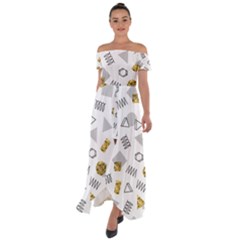 Memphis Seamless Patterns Off Shoulder Open Front Chiffon Dress