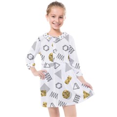 Memphis Seamless Patterns Kids  Quarter Sleeve Shirt Dress