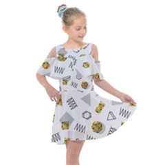 Memphis Seamless Patterns Kids  Shoulder Cutout Chiffon Dress