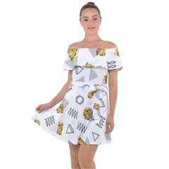 Memphis Seamless Patterns Off Shoulder Velour Dress