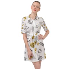 Memphis Seamless Patterns Belted Shirt Dress