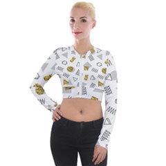 Memphis Seamless Patterns Long Sleeve Cropped Velvet Jacket