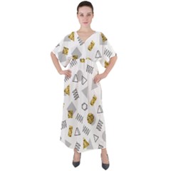 Memphis Seamless Patterns V-Neck Boho Style Maxi Dress