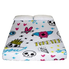 Emo Teens Doodle Seamless Fitted Sheet (queen Size)