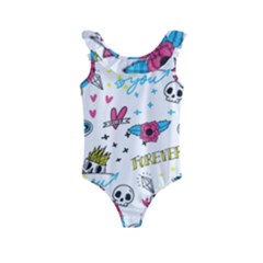Emo Teens Doodle Seamless Kids  Frill Swimsuit by Vaneshart