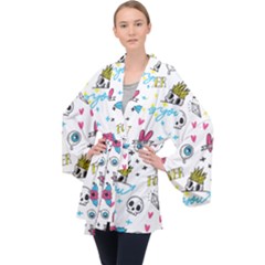 Emo Teens Doodle Seamless Long Sleeve Velvet Kimono  by Vaneshart