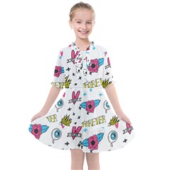 Emo Teens Doodle Seamless Kids  All Frills Chiffon Dress by Vaneshart