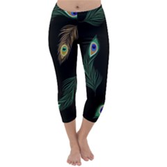 Seamless Pattern With Peacock Feather Capri Winter Leggings  by Vaneshart