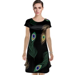 Seamless Pattern With Peacock Feather Cap Sleeve Nightdress by Vaneshart