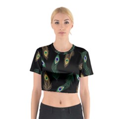 Seamless Pattern With Peacock Feather Cotton Crop Top by Vaneshart