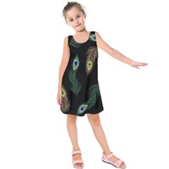 Seamless Pattern With Peacock Feather Kids  Sleeveless Dress