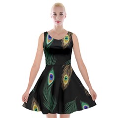 Seamless Pattern With Peacock Feather Velvet Skater Dress by Vaneshart