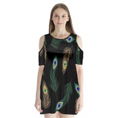 Seamless Pattern With Peacock Feather Shoulder Cutout Velvet One Piece by Vaneshart