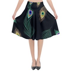 Seamless Pattern With Peacock Feather Flared Midi Skirt by Vaneshart