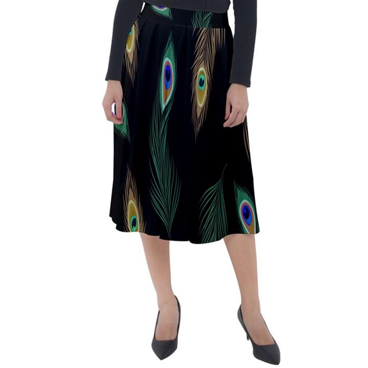 Seamless Pattern With Peacock Feather Classic Velour Midi Skirt 