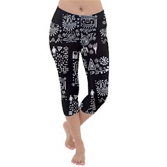 Vector Pattern Design With Tribal Elements Lightweight Velour Capri Yoga Leggings by Vaneshart