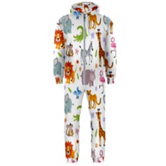 Children Seamless Wallpaper With Cute Funny Baby Savanna Animals Hooded Jumpsuit (men)  by Vaneshart