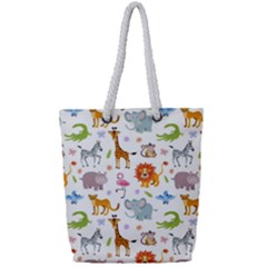 Children Seamless Wallpaper With Cute Funny Baby Savanna Animals Full Print Rope Handle Tote (small) by Vaneshart