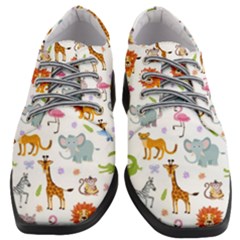 Children Seamless Wallpaper With Cute Funny Baby Savanna Animals Women Heeled Oxford Shoes by Vaneshart
