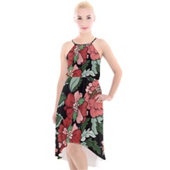 Beautiful Floral Vector Seamless Pattern High-low Halter Chiffon Dress  by Vaneshart