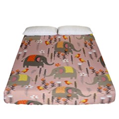 Cute Elephant Wild Flower Field Seamless Pattern Fitted Sheet (california King Size)