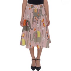 Cute Elephant Wild Flower Field Seamless Pattern Perfect Length Midi Skirt