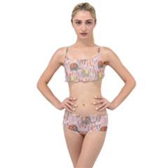 Cute Elephant Wild Flower Field Seamless Pattern Layered Top Bikini Set by Vaneshart