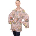 Cute Elephant Wild Flower Field Seamless Pattern Long Sleeve Velvet Kimono  View1