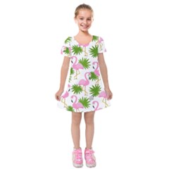Seamless Pattern With Cute Flamingos Kids  Short Sleeve Velvet Dress