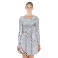 Gray Light Marble Stone Texture Background Long Sleeve Velvet V-neck Dress