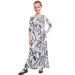 Vintage Floral Vector Seamless Pattern With Roses Kids  Quarter Sleeve Maxi Dress