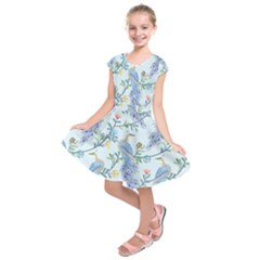 Beautiful Peacock Seamless Pattern Kids  Short Sleeve Dress