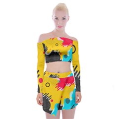 Abstract Colorful Pattern Shape Design Background Off Shoulder Top With Mini Skirt Set by Vaneshart