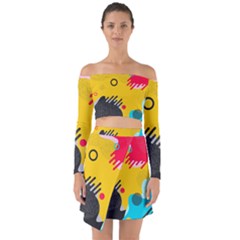 Abstract Colorful Pattern Shape Design Background Off Shoulder Top With Skirt Set by Vaneshart