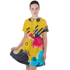 Abstract Colorful Pattern Shape Design Background Short Sleeve Shoulder Cut Out Dress  by Vaneshart