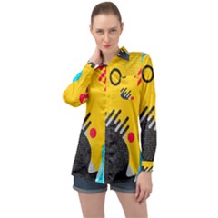 Abstract Colorful Pattern Shape Design Background Long Sleeve Satin Shirt