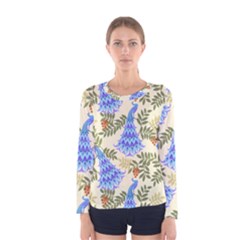 Peacock Vector Design Seamless Pattern Fabri Textile Women s Long Sleeve Tee