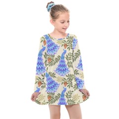 Peacock Vector Design Seamless Pattern Fabri Textile Kids  Long Sleeve Dress by Vaneshart