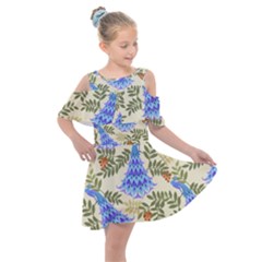 Peacock Vector Design Seamless Pattern Fabri Textile Kids  Shoulder Cutout Chiffon Dress by Vaneshart